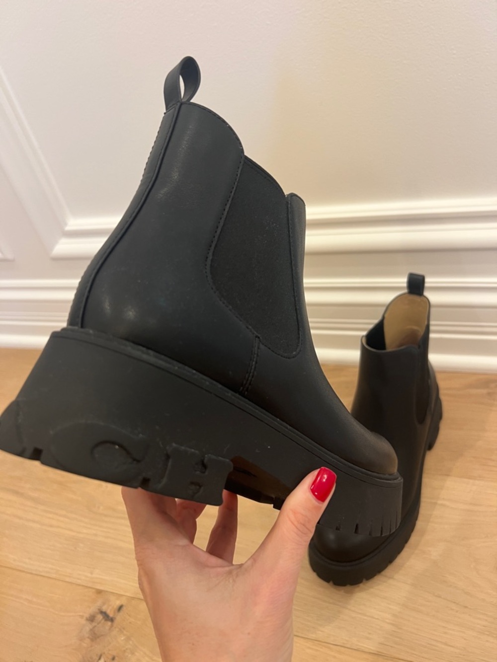 Womens Black Coach Chelsea Platform Boots - Picture 17 of 17